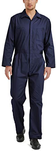 TOPTIE Men's Long Sleeve Coverall, Navy Coverall Snap and Zip-Front Coverall Lightweight Work Wear Suit