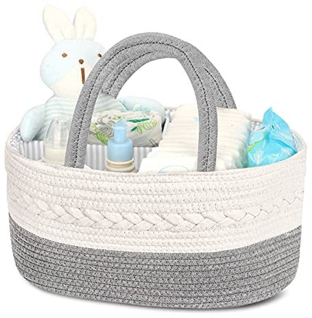 Maliton Baby Windel Caddy Organizer,Wickeltisch Organizer Aufbewahrungskorb mit Herausnehmbaren Fächern,Robuster Tragbarer Baumwollseil Windeltasche als Babyparty Geschenk,Grau