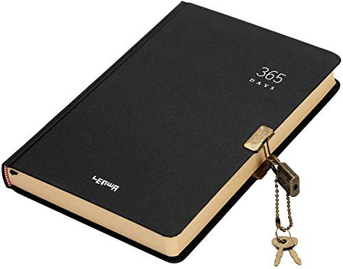 365 Planner, Lockable Hardcover Notebook with Lock & Key, Kraft Paper Unlined Sketch Book Travel Journal Drawing Writing Pad Blank Page Diary Book Scrapbook (with Key, Black)