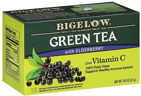 Bigelow Tea Green Tea Elderberry plus Vitamin C, Caffeinated, 18 Total Tea Bags (Pack of 1)