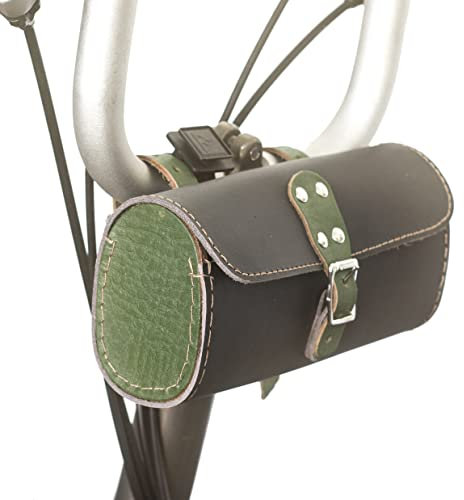 London Craftwork Leder Tasche Kompatibel mit Brompton Falträdern Schwarz Vintage Grün bro-bl-grün