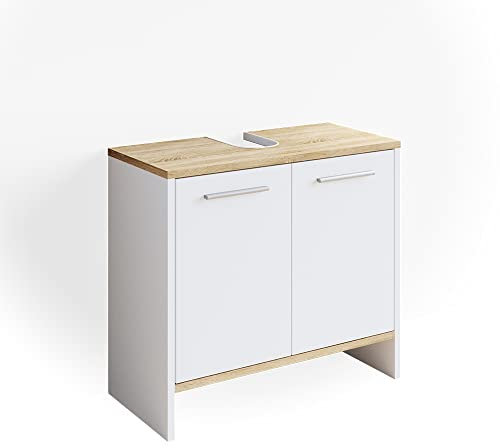 Vicco Waschbeckenunterschrank Elvio, Waschtischunterschrank, Weiß/Sonoma, 60.5 x 55 cm