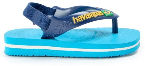 Havaianas Baby Brasil Logo II Unisex baby FlipFlop Turquoise/Navy Blue 6.5 UK Child