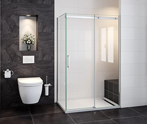 Acezanble Duschkabine 110x90cm Duschabtrennung Schiebetür Duschtür Duschwand Dusche mit Seitenwand 8mm Nano Glas Höhe 195cm