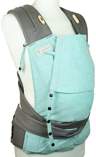Fräulein Hübsch Mei Tai Babytrage - passt ab Geburt bis ins Kleinkindalter (15kg) - Bauch- & Rückentrage - Anhock-Spreiz-Haltung wie im Tragetuch - 100% Biobaumwolle - Farbe Aqua