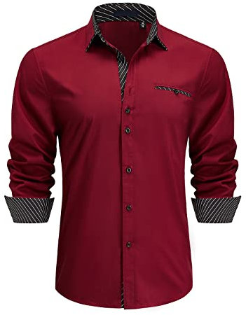Enlision Men's Dress Shirts Long Sleeve Business Casual Shirt Regular Fit Button Up Shirts Red 4XL