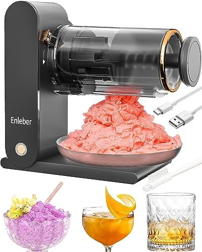 Enleber Electric Ice Crushers slushie maker ,Stainless steel blades and ice moulds crushed ice maker snow cone machine Black