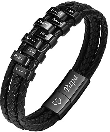 XUANPAI Papa Armband Lederarmband Vatertagsgeschenk, Gravur Papa, Schwarz Leder Armbänder für Herren, Geschenk für Papa Vater (BL-678)