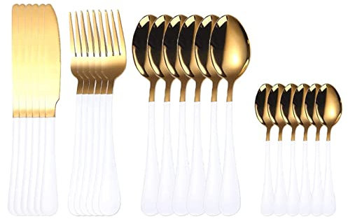 JUNNIU Servizio Posate 24 Pz Servizio Tavola Oro Nero Set Posate Forchette Coltelli Cucchiai Acciaio Inox 18/10 Cena Cucina Servizio Piatti Posate Posate Acciaio Inox Decoration