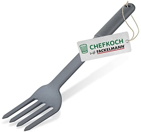 FACKELMANN Chefkoch - Tenedor de cocina de plástico con mango ergonómico suave al tacto, tenedor de cocina apto para ollas y sartenes revestidas, resistente al calor y apto para lavavajillas