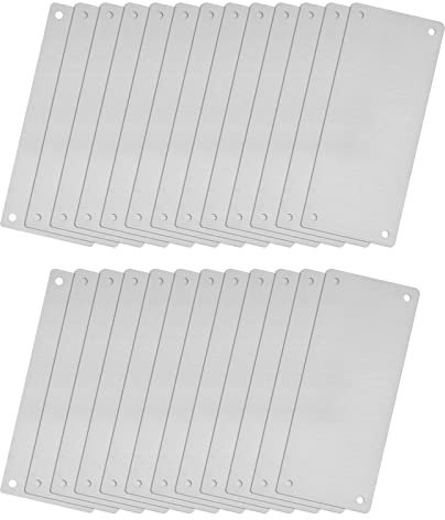 QUARKZMAN Tarjetas en Blanco de Acero Inoxidable, 80x30mm Etiquetas Vacío Grabado Rectangular con 4 Orificios, para Placa de Identificación de Máquina Etiqueta DIY, 25Uds (Tono Plateado)