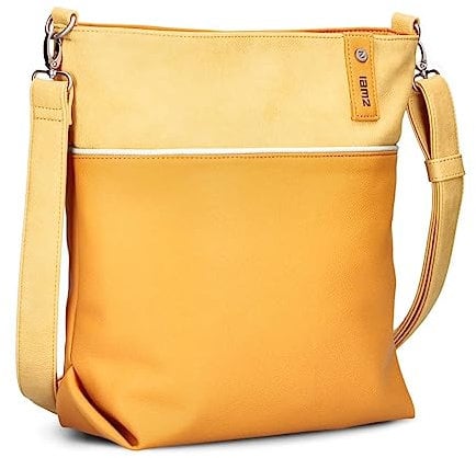 Zwei Damen Umhängetasche Jana J12 Crossbody Bag 9 L Handtasche Bicolor Canvas-Stil passender Kosmetikbeutel extra Schultergurt & Schlüsselband, Schultertasche DIN-A4 passend (sunny)