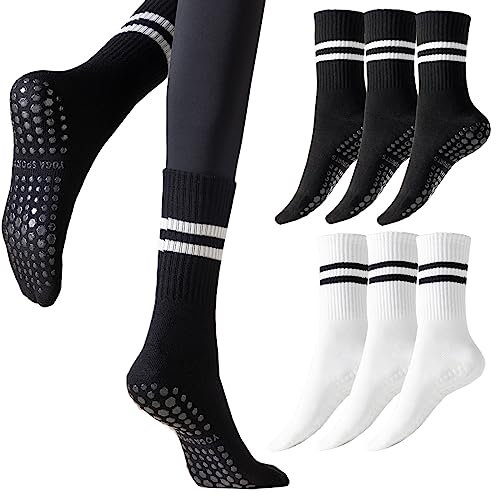 6 Paar Anti-Rutsch-Socken für Damen Streifensocken Yoga Socken Rutschsocken Streifen Baumwolle Stoppersocken Antirutsch Sportsocken für Sport Pilates Gymnastik Krankenhaus Schwangere, EU 35-40