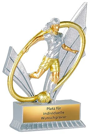 eberin – XS Frauen Fussball Pokal 12 cm personalisierbar Trophäe Award Fußballspielerin Preis mit Gravur Wanderpokal Damenmannschaft