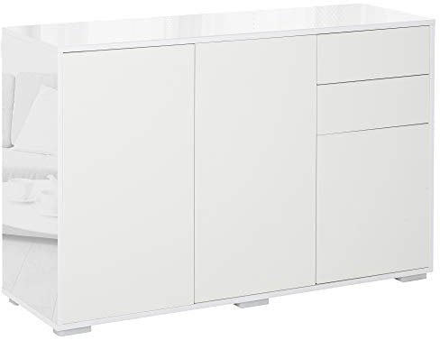 HOMCOM Mobiletto Armadietto Multiuso per Soggiorno, Cucina, Ufficio, 2 Cassetti e 2 Armadietti con Apertura a Pressione, Bianco