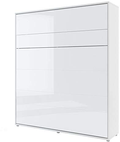 Homlando Lenart Schrankbett Bed Concept BC13 180x200 cm - Vertikal Schrankklappbett - Schrank mit integriertem Klappbett - Wandbett mit Lattenrost - Murphy Bed (Weiß Matt/Weiß Glänzend)