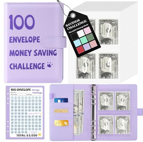 Fabmaker 100 Umschläge Geldsparnitur, Sparbuch mit 100 Umschlägen und Tracker, Sparbindel l Sparen Sie 12,827.0 cm lustiger und motivierender Weise, A5-Umschlag-Herausforderungsbuch-Set
