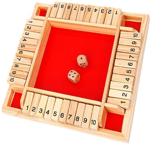 FaJoek Brettspiel Aus Holz, Shut The Box Spiel mit 2 Würfeln Holzbrettspiel Würfeln Kinder Klassisch Würfelspiel Klappbrett Holz Brettspiel Würfel Four Sided Flop 4 Spieler
