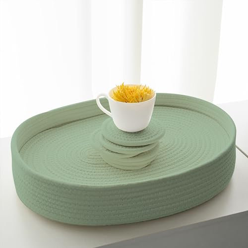 ART pinecone Tischsets 6er Set Oval - Gewebte Boho Bauernhaus Tischmatten für Esstisch für 6, Küchendekoration, waschbar und handgefertigt rustikales Tischzubehör (Oval Plus, Steingrün)