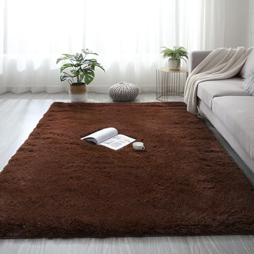Lifup Hochflor Teppich Modern Batik Flauschig Weich Teppich Waschbarer Weiche Teppiche für Wohnzimmer Kinderzimmer Deko Schlafzimmer Dunkelbraun 180 x 200 cm