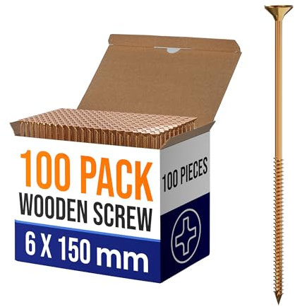 DC VOLTAGE 100-teiliges 6,0 x 150 mm selbstschneidendes Holzschrauben-Sortiment mit Flachkopf-Holzschrauben mit Zinkbeschichtung und gelber passivierter Beschichtung