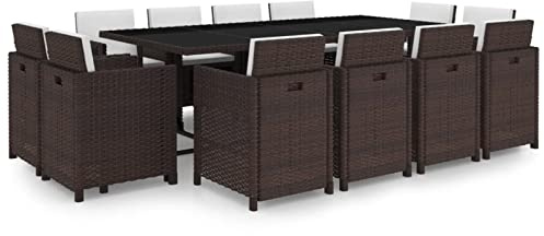 SECOLI Rattan Essgruppe, 12 Personen, Gartenmöbel, Braun, Garten Sitzgruppe, Sitzgarnitur mit Auflagen, Gartengarnitur, Balkonmöbel Set