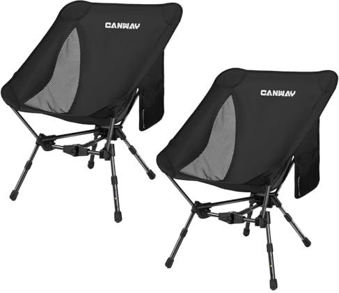 CANWAY Faltbarer Campingstuhl 2er Set,Ultraleicht Tragbare Campingstuhl, Kleines Packmaß Stuhl mit Tragfähigkeit 180KG Tragkraft,klappstuhl,Strandstuhl (2 Set -Schwarz)
