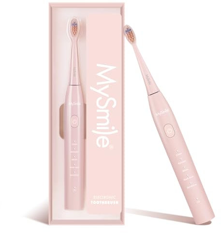 MySmile DY156 Electric Toothbrush for Adults, Rechargeable Sonic Automatic Toothbrush Portable with 2 Brush Heads, 2 Mins 5 Modes Smart Timer, 45000VPM, One Charge for 60 Days - Pink