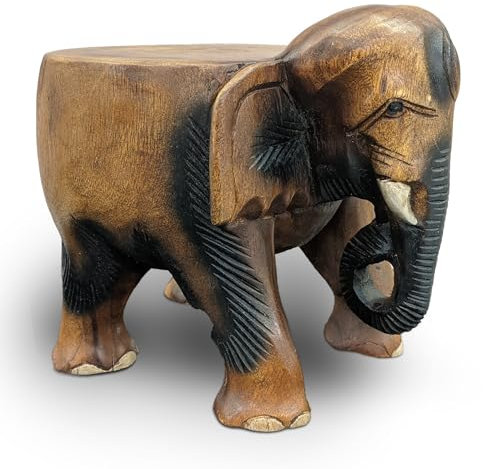 Thaiboo Elefant aus Holz, Flacher Rücken, Blumenhocker, Sitzhocker, Podest (28 cm)