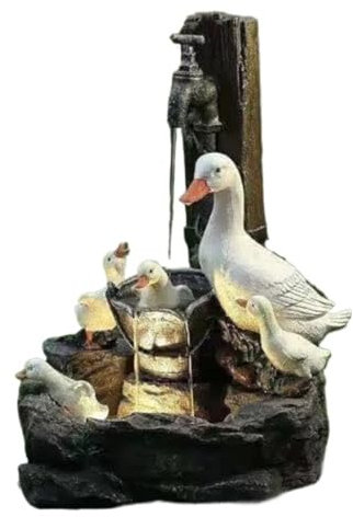 FlashsCar 12in Fontaine A Eau Solaire Exterieure De Jardin, avec LumièRe LED Sculptures D'Ornements De Fontaine d'eau D'Canard à éNergie Solaire, pour Cours Et DéCoration IntéRieure (B)