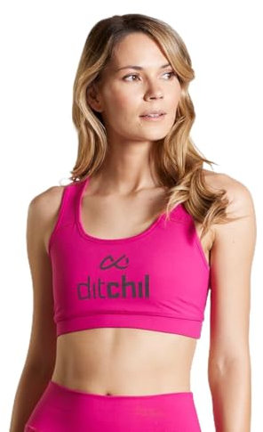 DITCHIL Sujetador Deportivo Mujer Fucsia Top Bra Deporte Yoga Running Gym Talla L