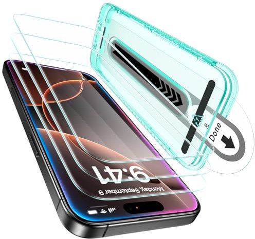 ESR für iPhone 16 Pro Max für Panzerglas, Displayschutzfolie 3 Stück, gehärtete Glasfolie mit einfachem Befestigungswerkzeug, 9H Härte, Militärgrad bruchsicher, volle Abdeckung, HD klar, kratzfest