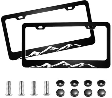keluki 2PCS Mountains License Plate Frame, Solid Rust-Proof Aluminum Holder with 2 Holes, Universal Car Frame for Standard US Canada License Plate Holder 12x6 Inch