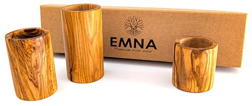 EMNA - 3er Set Teelicht-Halter aus luxuriösem Oliven-Holz | Höhe ca. 6, 8 und 10 cm | Inklusive Geschenkbox | Weihnachten | Geschenk-Idee | Valentinstag | Kerzen-Ständer | Romantische Dekoration