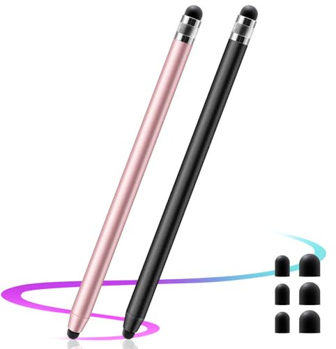 GlasFlength Lápiz para Tablet, 2 en 1 Lapiz Tactil Tablet Universal de Alta Sensibilidad y Precisión con 6 Puntas de Repuesto para iPad/iPhone/Samsung/Huawei/Surface/Chromebook (Negro + Oro Rosa)