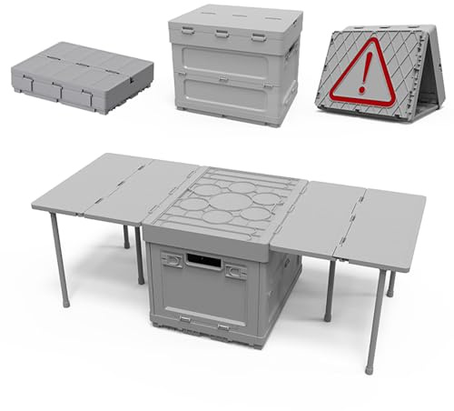Aimondow Folding Storage Box with Table, 3 in 1 Camping Collapsible Bins with Parking Warning Sign, Multifunctional Foldable Container, Outdoor Storage Bin for Picnic, Home, Office, Car