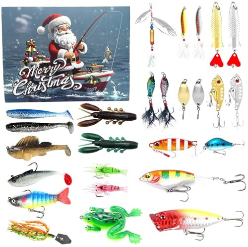 Lamppdcor Adventskalender des Fischerei Tackle Tackle COUND COUNDDOWN FISCHING Tackle Advent Kalender enthält Verschiedene Köder Männer, Angler, Angelbegeisterte (Style1)