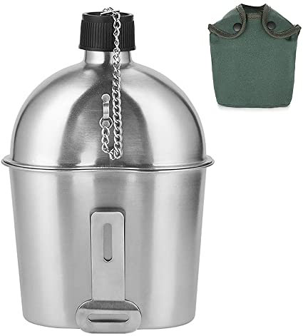 YIWEOG 2pcs 1000ml 600ml Juego de Tazas de cantimplora Militar de Acero Inoxidable con Bolsa de Cubierta para Acampar al Aire Libre Senderismo Mochilero