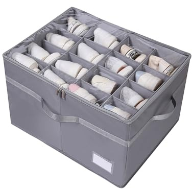 YAOJUCYE Shoe Storage Box, Ccollapsible Shoe Organiser For Wardrobe Fits 16 Pairs With Clear Lids Tag Insert Oxford Shoes Space Saving Storage With Sturdy Handles For Closet(Grey)