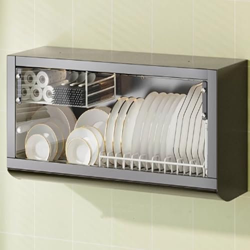 ULYTMMJG Mueble de Pared para baño, Mueble de Pared para baño sobre Inodoro de Pared, Mueble de Pared con Puerta de Cristal, Mueble de Pared para Cocina, botiquín, escurridor de Platos Empotrado, Ap