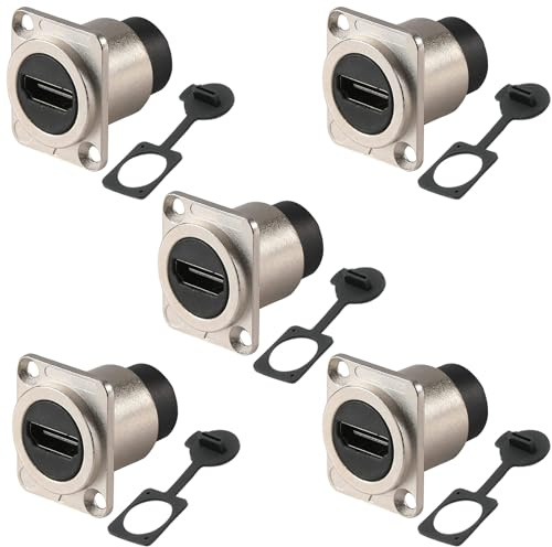 PENGLIN 5 Stück D-Typ HDMI Einbaubuchse Steckverbinder, | Panelmontage Buchse auf Buchse, Durchgangsdose mit Wasserdichter Staubkappe