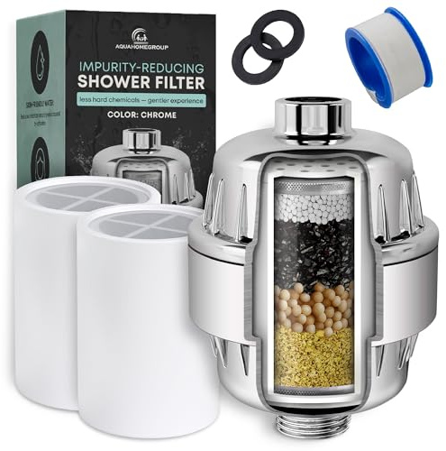 AquaHomeGroup Shower Filter for Fresher Water (2 Cartridges Included) – Helps Reduce Impurities & Odors – High-Pressure Showerhead with KDF, Carbon & Vitamin C