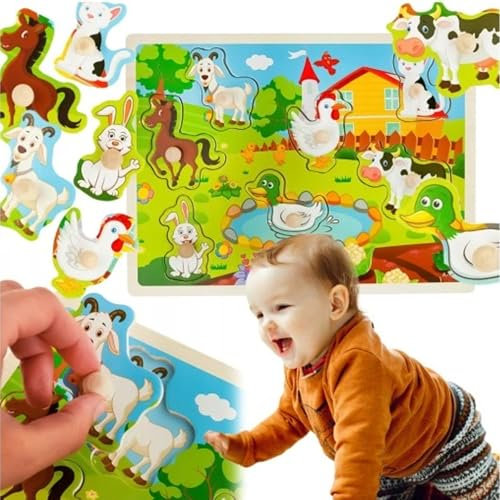 Holzspielzeug Mit Tieren Vom Bauernhof, Schichtpuzzle Holz Puzzles Kind, Puzzle Ab 1 Jahr, 2 Jahre, for Boys and Girls