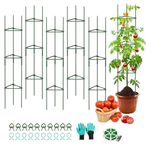 6 Stück Tomate Rankhilfe,120cm Pflanzenhalter für Tomate,Gurken Rankhilfe Mit Verstellbarer Höhe,Pflanzenstütze,tomatenrankhilfen,tomatenturm,Rankgitter für Tomaten,Gurken,Blumen,Garten,Grün