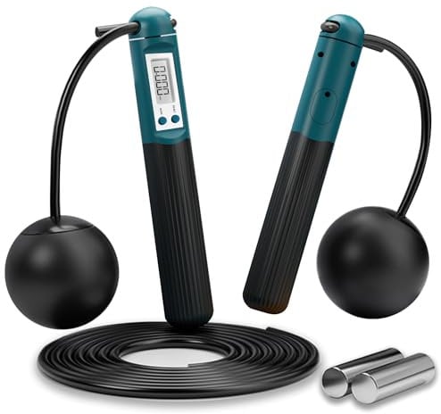 2 in I Cordless Skipping Ropes, Tubasion Weighted Skipping Rope with Counter, Silicone Handle Cordless Jump Rope, Digital LCD Display Ropeless Skipping Rope for Women Men Kids(Green)