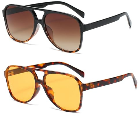 YAMEIZE Retro Nachtsicht Rechteckige Sonnenbrille für Damen Herren Quadratische Doppelsteg UV400 Schutzbrille zum Autofahren
