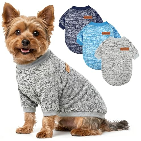 3 Pack Dog Sweaters for Small Dogs Girl Boy Winter Fleece Clothes Warm Soft Dog Sweatshirt Outfit for Dogs Cats Pet Apparel