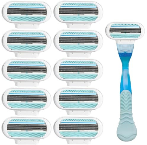 Rasierklingen Damen, 10 Stück Smooth Body Rasierklingen für Rasierer Damen mit 3-Fach Klinge, Von Schutzkissen (Blau)