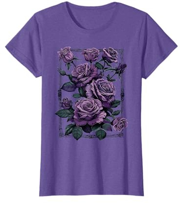 Vintage Purple Roses Flower Gothic Gardening Aesthetic Women T-Shirt