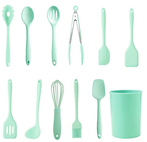 Set di 12 utensili da cucina in silicone, spatola in gomma non tossica antiaderente per pentole antiaderenti